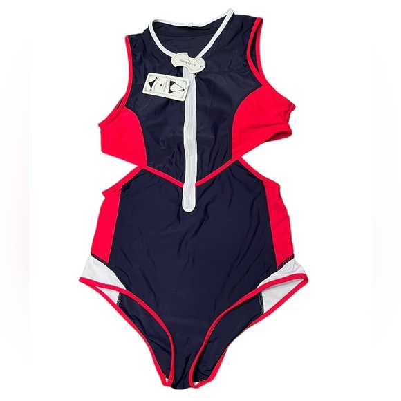 LafyKoly Red/White/Blue Side Cut Out Monokini Size XL (US 10-12) - Picture 6 of 14